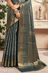 Cadet Blue Zari Woven Kanjivaram Saree