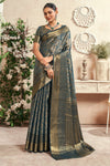 Cadet Blue Zari Woven Kanjivaram Saree