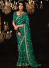 Cadmium Green Heavy Embroidery Designer Silk Saree