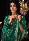 Cadmium Green Heavy Embroidery Designer Silk Saree