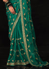 Cadmium Green Heavy Embroidery Designer Silk Saree