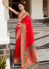 Cadmium Red Paithani Soft Silk Saree