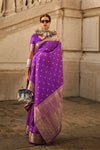 Cadmium Violet Khadi South Silk Saree With Motifs