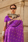 Cadmium Violet Khadi South Silk Saree With Motifs