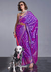 Cadmium Violet Silk Saree With Temple Border