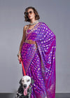 Cadmium Violet Silk Saree With Temple Border