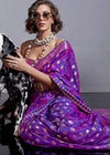 Cadmium Violet Silk Saree With Temple Border