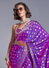 Cadmium Violet Silk Saree With Temple Border