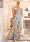 Cambridge Blue Banarasi Kashmiri Jamawar Silk Saree