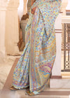 Cambridge Blue Banarasi Kashmiri Jamawar Silk Saree