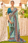 Cambridge Blue Printed Patola Silk Saree