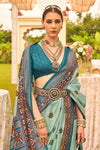 Cambridge Blue Printed Patola Silk Saree