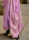 Cameo Pink Handloom Satin Silk Saree With Tassels