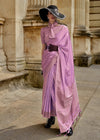 Cameo Pink Handloom Satin Silk Saree With Tassels