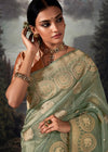 Camouflage Green Woven Banarasi Organza Silk Saree