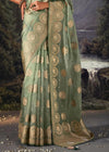 Camouflage Green Woven Banarasi Organza Silk Saree