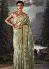 Camouflage Green Woven Banarasi Organza Silk Saree