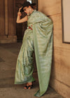 Camouflage Green Woven Pure Satin Handloom Weaving Silk Saree