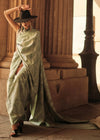 Camouflage Green Woven Pure Satin Handloom Weaving Silk Saree