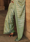 Camouflage Green Woven Pure Satin Handloom Weaving Silk Saree