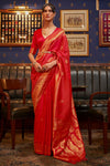 Candy Red Woven Satin Silk Saree