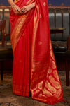 Candy Red Woven Satin Silk Saree