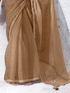 Caramel Brown Embroidered Designer Organza Silk Saree With Contrast Blouse
