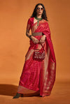 Cardinal Red Handloom Satin Silk Saree