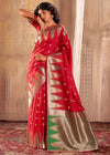 Cardinal Red Woven Banarasi Saree With Temple Border