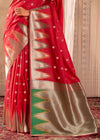 Cardinal Red Woven Banarasi Saree With Temple Border