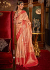 Carmine Orange Woven Banarasi Tanchoi Silk Saree