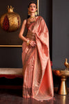 Carmine Orange Woven Kanjivaram Handloom Silk Saree