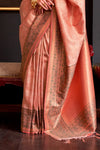 Carmine Orange Woven Kanjivaram Handloom Silk Saree