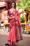 Carmine Peach Soft Banarasi Silk Saree