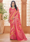 Carmine Pink Woven Banarasi Soft Silk Saree