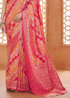 Carmine Pink Woven Banarasi Soft Silk Saree