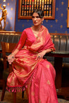 Carmine Pink Woven Satin Silk Saree