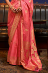 Carmine Pink Woven Satin Silk Saree