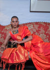 Carnelian Orange Dual Tone Zari Woven Handloom Banarasi Silk Saree