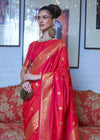 Carnelian Red Dual Tone Zari Woven Handloom Banarasi Silk Saree