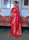 Carnelian Red Dual Tone Zari Woven Handloom Banarasi Silk Saree