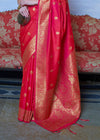 Carnelian Red Dual Tone Zari Woven Handloom Banarasi Silk Saree