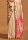 Cashmere White Handloom Banarasi Silk Saree With Tassels