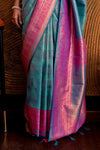 Celadon Blue Woven Kanjivaram Handloom Silk Saree