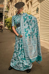 Celadon Green Lucknowi Chikankari Organza Saree