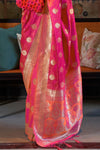 Cerise Pink Tanchoi Handloom Weaving Satin Saree