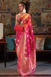 Cerise Pink Tanchoi Handloom Weaving Satin Saree