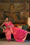 Cerise Pink Tanchoi Handloom Weaving Satin Saree