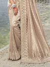 Champagne Beige Designer Silk Saree With Contrast Blouse