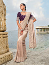 Champagne Beige Designer Silk Saree With Contrast Blouse